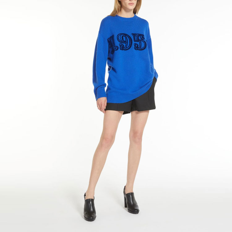 Purchase (Women) 'S Max Mara MaxMara SS23 Lunar New Year Blue Wool Blend Crewneck Sweater for Women 1361143106016-BARD