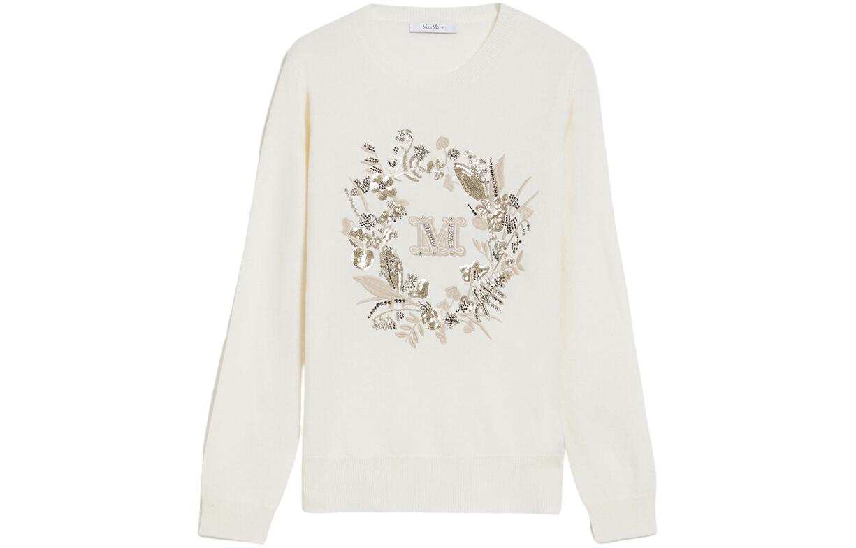Order (Women) 'S Max Mara MaxMara SS24  Floral Letter Embroidery White Crewneck Sweater 1361094106022-BARI