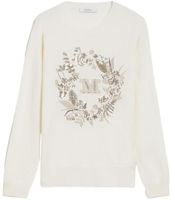 (Women) 'S Max Mara MaxMara SS24 Floral Letter Embroidery White Crewneck Sweater 1361094106022-BARI Order (Women) 'S Max Mara MaxMara SS24 Floral Letter Embroidery White Crewneck Sweater 1361094106022-BARI