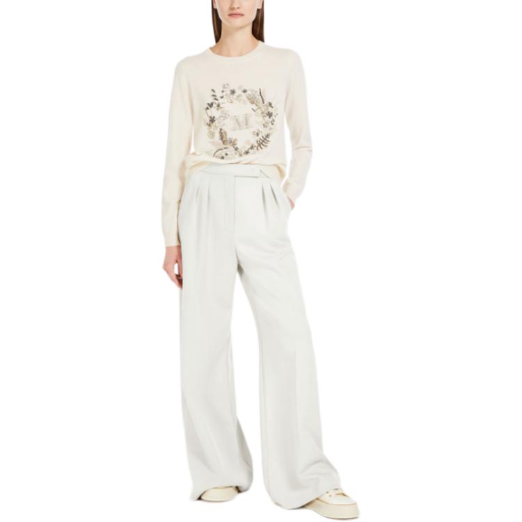 Lookbook (Women) 'S Max Mara MaxMara SS24  Floral Letter Embroidery White Crewneck Sweater 1361094106022-BARI