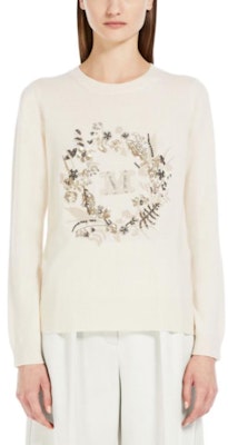 (Women) 'S Max Mara MaxMara SS24 Floral Letter Embroidery White Crewneck Sweater 1361094106022-BARI Shop (Women) 'S Max Mara MaxMara SS24 Floral Letter Embroidery White Crewneck Sweater 1361094106022-BARI