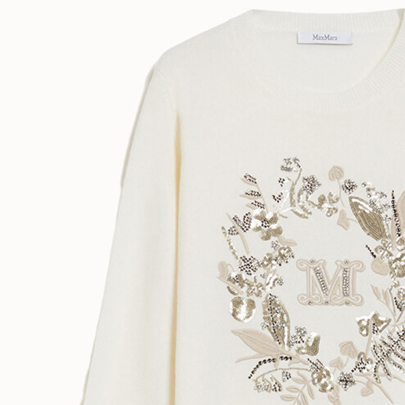 Sizing (Women) 'S Max Mara MaxMara SS24  Floral Letter Embroidery White Crewneck Sweater 1361094106022-BARI