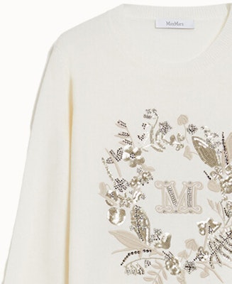 (Women) 'S Max Mara MaxMara SS24 Floral Embroidered Crewneck Sweater White Long Sleeve 1361094106 Sizing (Women) 'S Max Mara MaxMara SS24 Floral Embroidered Crewneck Sweater White Long Sleeve 1361094106