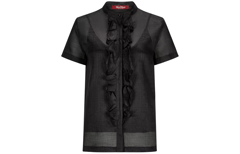 (Women) 'S Max Mara MaxMara Studio  Black Button-Up Sleeveless Short-Sleeve Shirt 6261023106003-EBANO