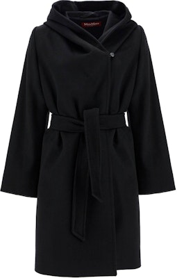 (Women) 'S Max Mara MaxMara Studio Black Hooded Long Sleeve Coat with Buttons 6016114106-013 Buy (Women) 'S Max Mara MaxMara Studio Black Hooded Long Sleeve Coat with Buttons 6016114106-013