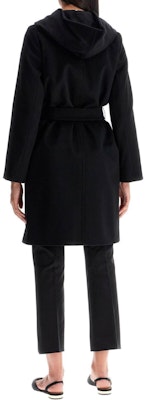 (Women) 'S Max Mara MaxMara Studio Black Hooded Long Sleeve Coat with Buttons 6016114106-013 Shop (Women) 'S Max Mara MaxMara Studio Black Hooded Long Sleeve Coat with Buttons 6016114106-013
