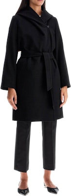 (Women) 'S Max Mara MaxMara Studio Black Hooded Long Sleeve Coat with Buttons 6016114106-013 Purchase (Women) 'S Max Mara MaxMara Studio Black Hooded Long Sleeve Coat with Buttons 6016114106-013