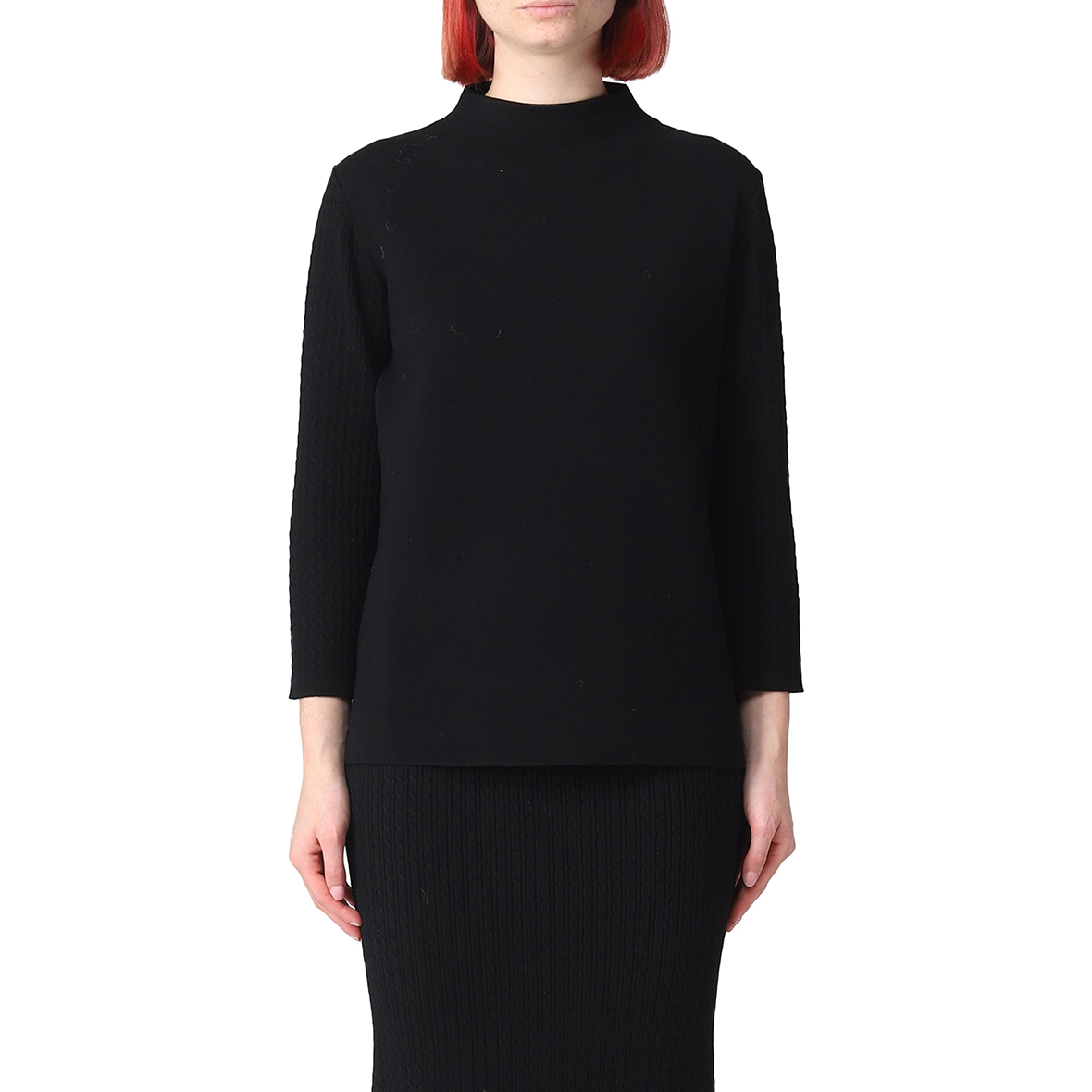 (Women) 'S Max Mara MaxMara Studio  Black Long-Sleeve Crewneck Pullover Sweater 2363661539600-001
