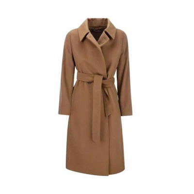 (Women) 'S Max Mara MaxMara Studio Camel Long Sleeve Mid-Length Coat with Collar 2360161039600006