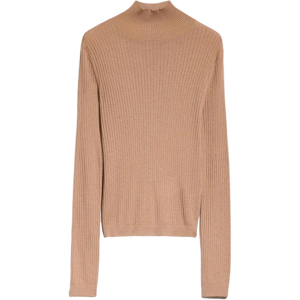 (Women) 'S Max Mara MaxMara Studio  Camel Turtleneck Slim-Fit Long-Sleeve Knit Top 2363660439600006