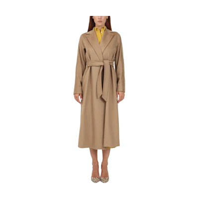 (Women) 'S Max Mara MaxMara Studio Long Camel Coat with Collared Design and Long Sleeves. 2360161639600-006