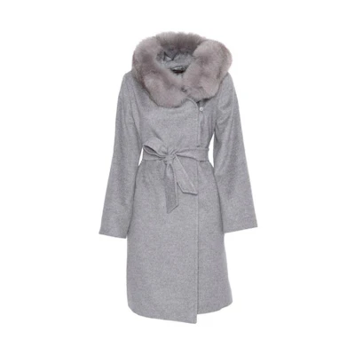 (Women) 'S Max Mara MaxMara Studio Long Gray Hoodie Coat with Tie Waist and Solid Color 2360162033600-011