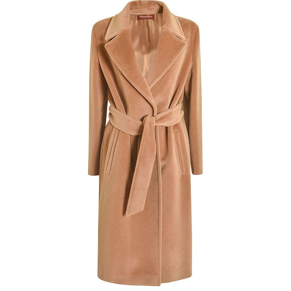 (Women) 'S Max Mara MaxMara Studio  Mid-Length Solid Brown Coat with Notched Lapel. 2360161233600-002