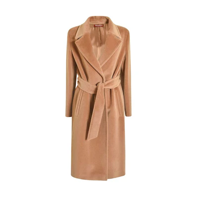 (Women) 'S Max Mara MaxMara Studio Mid-Length Solid Brown Coat with Notched Lapel. 2360161233600-002