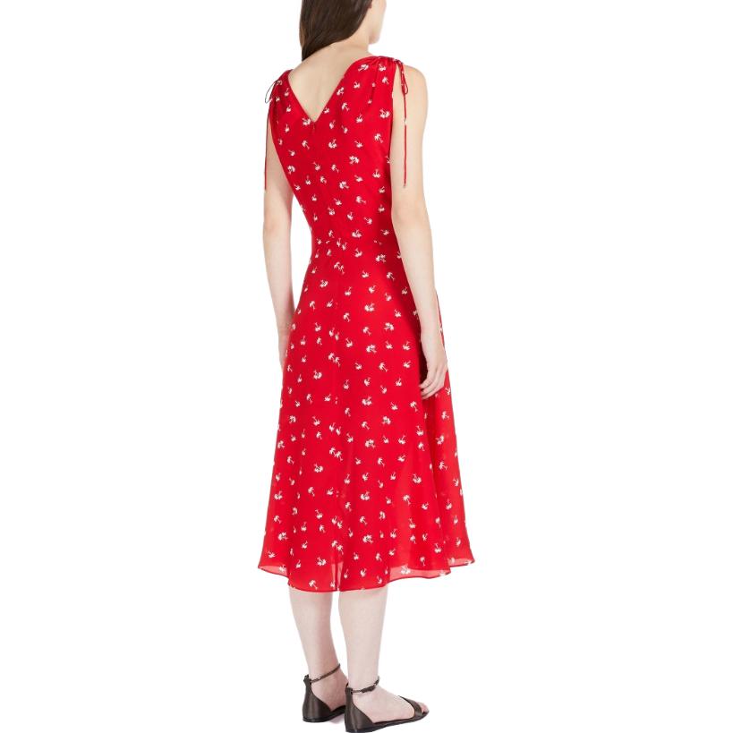 Shop (Women) 'S Max Mara MaxMara Studio  Red Silk V-Neck Sleeveless Printed Dress. 6221013106002-CANON