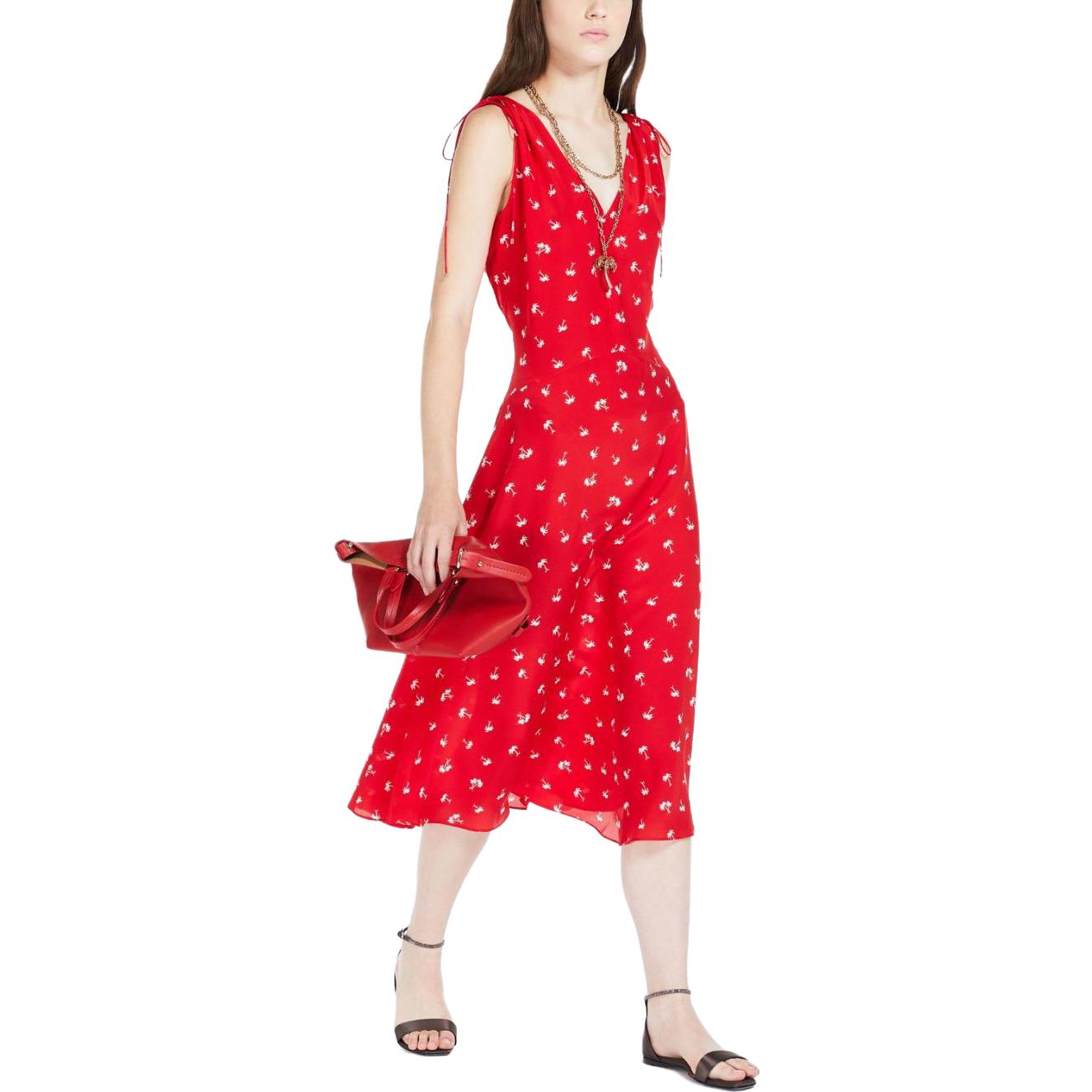 Purchase (Women) 'S Max Mara MaxMara Studio  Red Silk V-Neck Sleeveless Printed Dress. 6221013106002-CANON