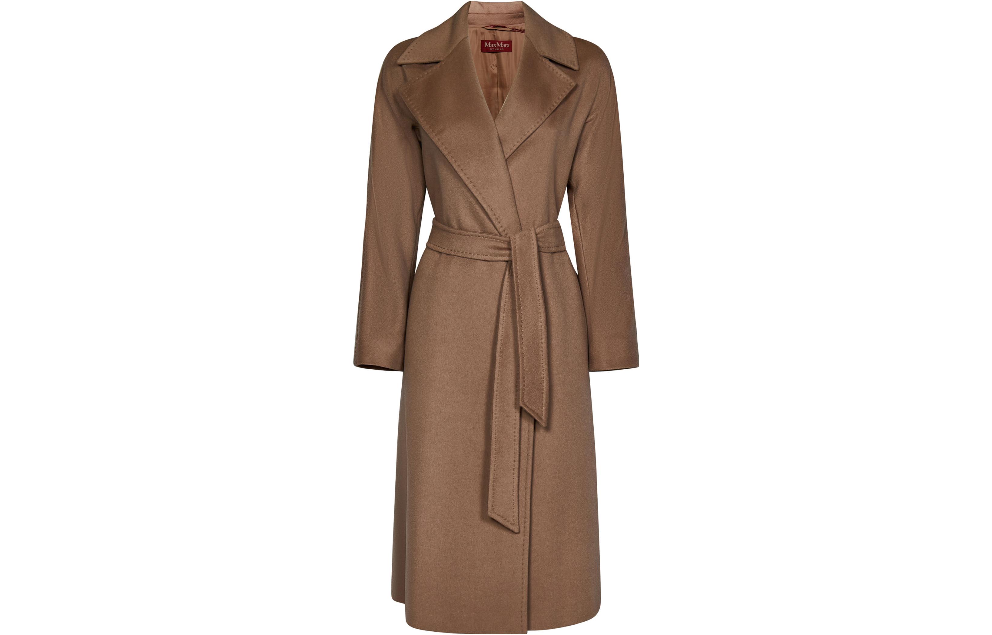 (Women) 'S Max Mara MaxMara Studio  Solid Color Belted Mid-Length Fitted Coat 2360160939600-014