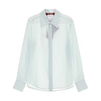 (Women) 'S Max Mara MaxMara Studio Striped Print Light Blue Long Sleeve Shirt. 1611103106002-GONG