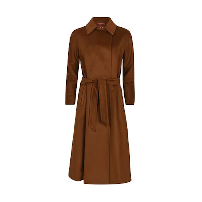 (Women) 'S Max Mara MaxMara Studio Abelia Mid-Length Coat with Belt in Brown. 60162119000059-ABELIA