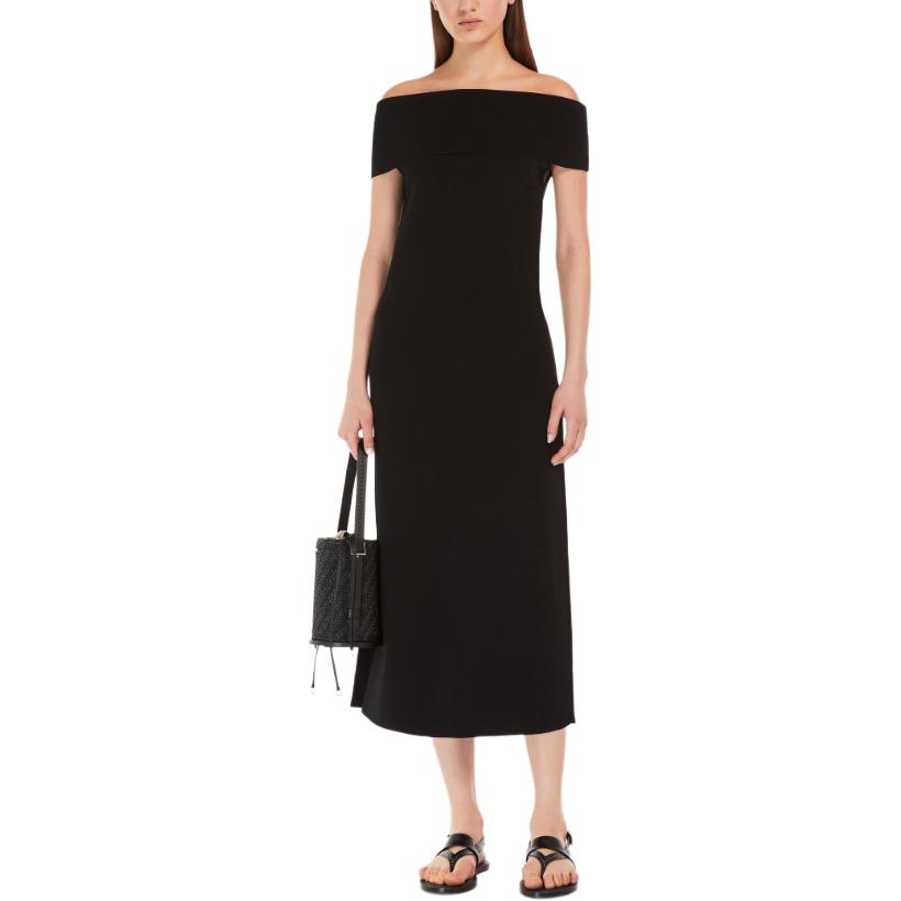 Shop (Women) 'S Max Mara MaxMara Studio Aulla  Black Sleeveless Off-Shoulder Midi Dress 6321024206006-AULLA