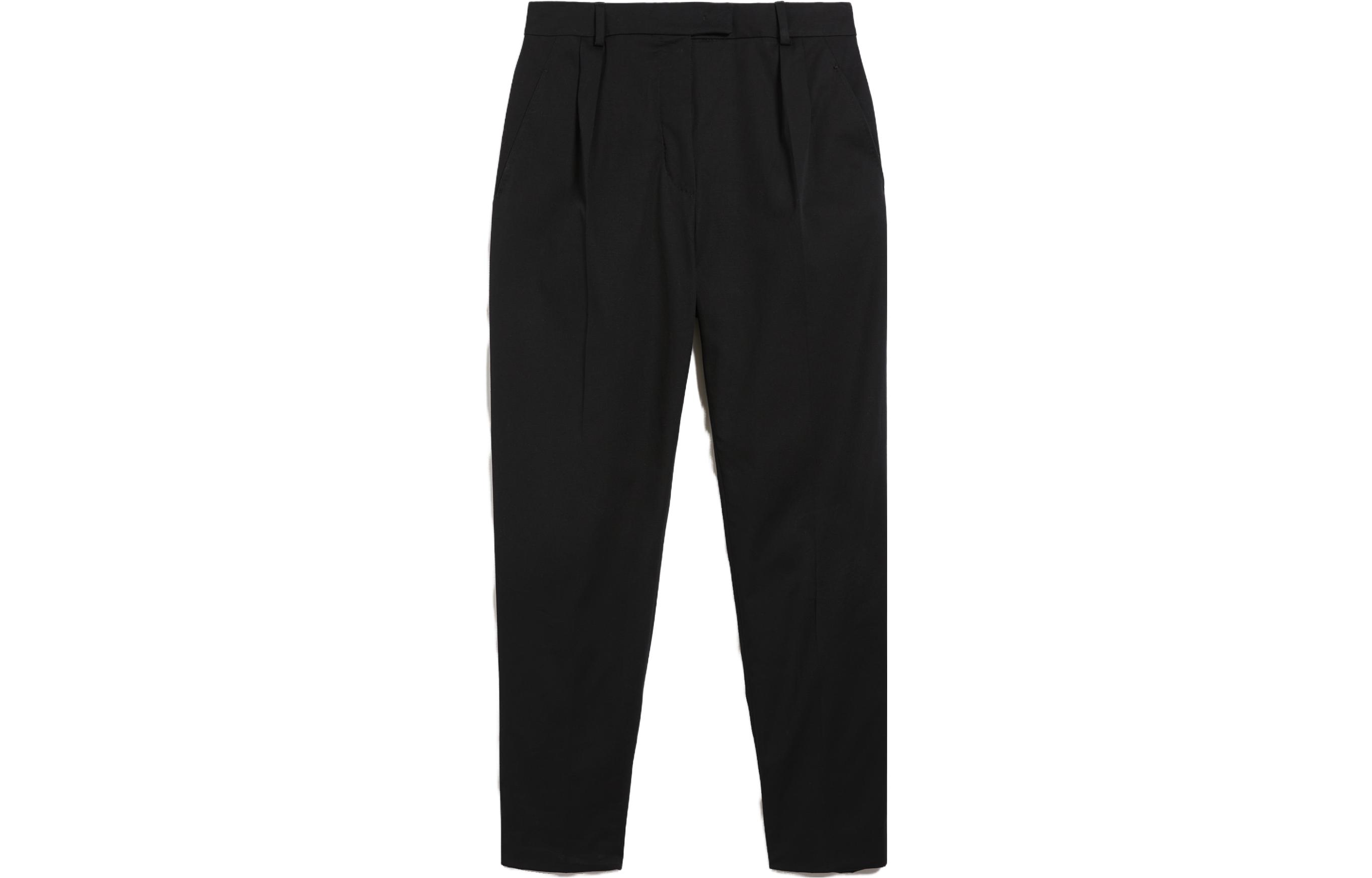 (Women) 'S Max Mara MaxMara Studio Calante Black Cotton Pleated Gabardine Trousers for Women. 6131073106006-CALANTE