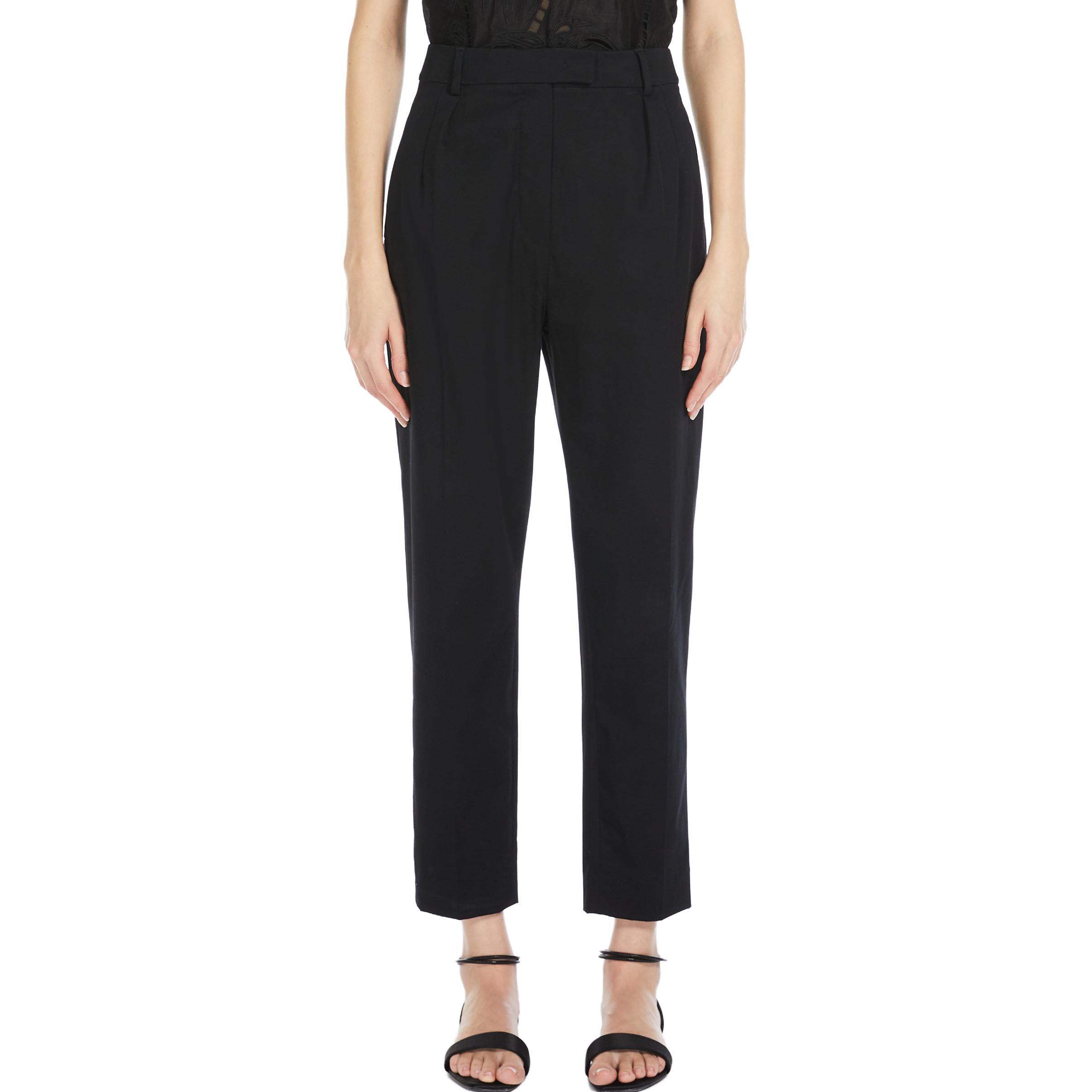 Shop (W) Pantalones de Gabardina Negra Plisada de Algodón para Mujer Max Mara Studio Calante. 6131073106006-CALANTE