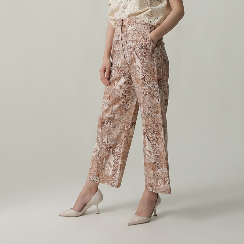 Purchase (Women) 'S Max Mara MaxMara Studio Calerno Brown Floral Print Straight-Leg Pants for Women. 6131103106001-CALERNO