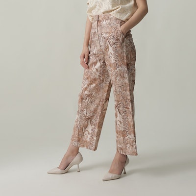 (Women) 'S Max Mara MaxMara Studio Calerno Brown Floral Print Straight-Leg Pants for Women. 6131103106001-CALERNO Purchase (Women) 'S Max Mara MaxMara Studio Calerno Brown Floral Print Straight-Leg Pants for Women. 6131103106001-CALERNO