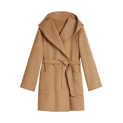 (Women) 'S Max Mara MaxMara Studio Camel Belted Mid-Length Hooded Coat Solid Color 6086031906024-TONDO
