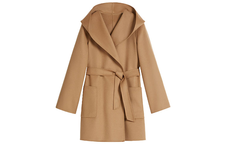 (Women) 'S Max Mara MaxMara Studio Camel Belted Mid-Length Hooded Coat Solid Color 6086031906024-TONDO 圖 2