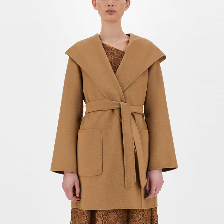 (Women) 'S Max Mara MaxMara Studio Camel Belted Mid-Length Hooded Coat Solid Color 6086031906024-TONDO 圖 3