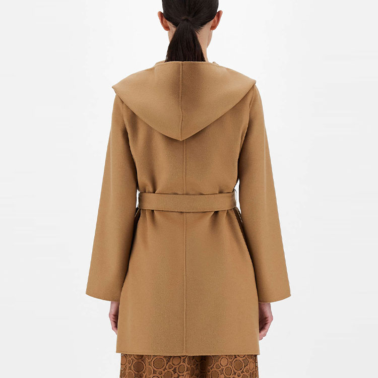 (Women) 'S Max Mara MaxMara Studio Camel Belted Mid-Length Hooded Coat Solid Color 6086031906024-TONDO 圖 4