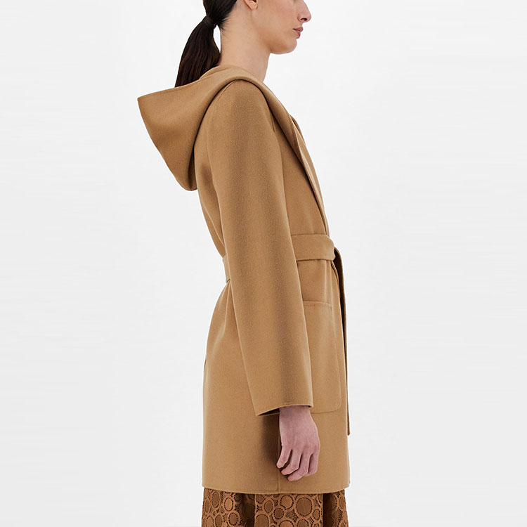 (Women) 'S Max Mara MaxMara Studio Camel Belted Mid-Length Hooded Coat Solid Color 6086031906024-TONDO 圖 5