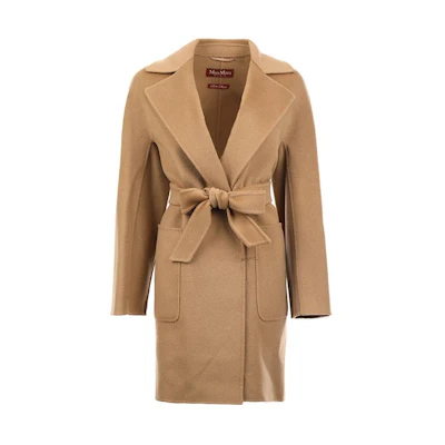 (Women) 'S Max Mara MaxMara Studio Canarie Camel Belted Midi Coat with Lapel Design 2416011081000-010