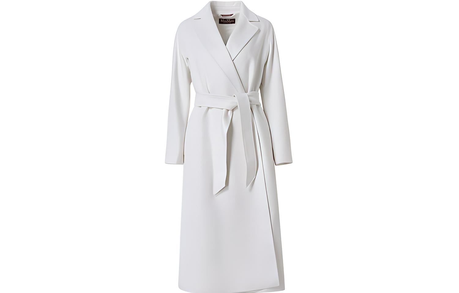 (Women) 'S Max Mara MaxMara Studio Cervo Wool Belted Long Sleeve Coat Women’s White 60162009000-CERVO012