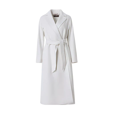 (Women) 'S Max Mara MaxMara Studio Cervo Wool Belted Long Sleeve Coat Women’s White 60162009000-CERVO012