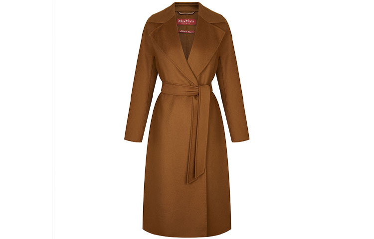 (Women) 'S Max Mara MaxMara Studio Cles Wool-Feel Belted Coat for Women - Brown. 60160119600048-CLES