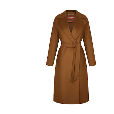 (Women) 'S Max Mara MaxMara Studio Cles Wool-Feel Belted Coat for Women - Brown. 60160119600048-CLES