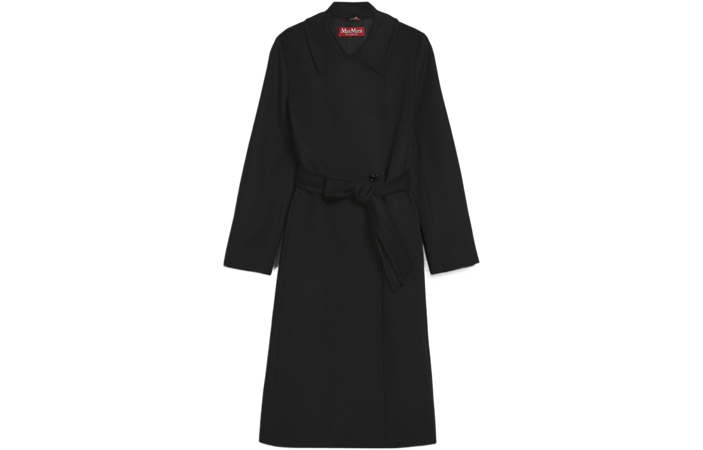 (Women) 'S Max Mara MaxMara Studio FW22  Black Belted Mid-Length Single Button Coat 6016122906013-BCOLLAG