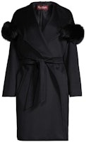 (Women) 'S Max Mara MaxMara Studio FW22 Black Coat with Fur Collar and Belted Hood 60161623000013-3MANGO (Women) 'S Max Mara MaxMara Studio FW22 Black Coat with Fur Collar and Belted Hood 60161623000013-3MANGO
