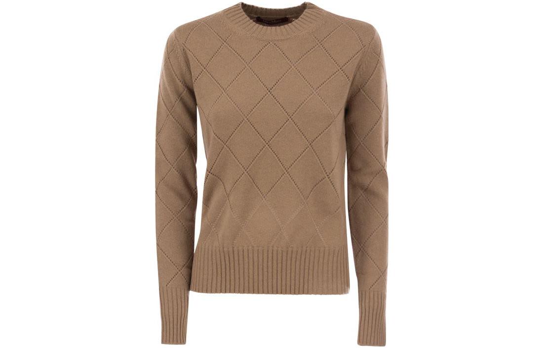 (Women) 'S Max Mara MaxMara Studio FW23  Brown Plaid Crewneck Long Sleeve Sweater 2363660839600