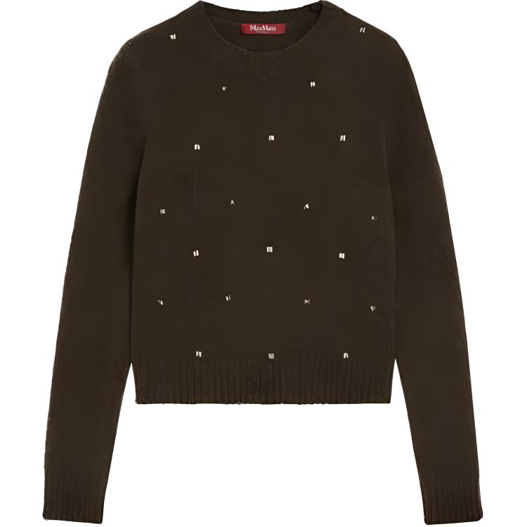 (Women) 'S Max Mara MaxMara Studio Harald  Rhinestone Letter Knit Sweater in Khaki. 6366072306003-HARALD
