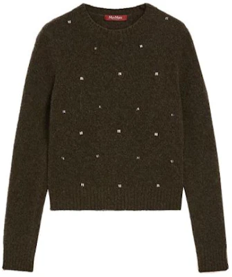 (Women) 'S Max Mara MaxMara Studio Harald Rhinestone Letter Knit Sweater in Khaki. 6366072306003-HARALD Order (Women) 'S Max Mara MaxMara Studio Harald Rhinestone Letter Knit Sweater in Khaki. 6366072306003-HARALD