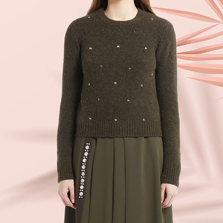 (Women) 'S Max Mara MaxMara Studio Harald  Rhinestone Letter Knit Sweater in Khaki. 6366072306003-HARALD 圖 3
