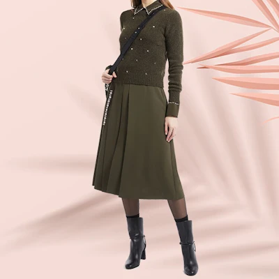 (Women) 'S Max Mara MaxMara Studio Harald Rhinestone Letter Knit Sweater in Khaki. 6366072306003-HARALD Purchase (Women) 'S Max Mara MaxMara Studio Harald Rhinestone Letter Knit Sweater in Khaki. 6366072306003-HARALD