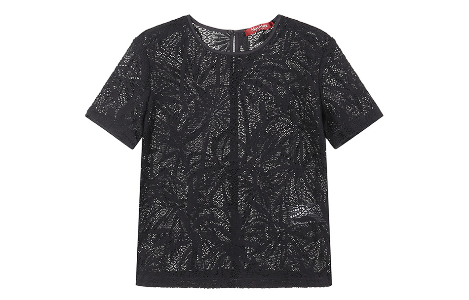 (Women) 'S Max Mara MaxMara Studio Lettera  Black Lace Crewneck Short-Sleeve T-Shirt 6941013106003-LETTERA