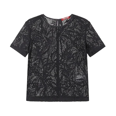 (Women) 'S Max Mara MaxMara Studio Lettera Black Lace Crewneck Short-Sleeve T-Shirt 6941013106003-LETTERA