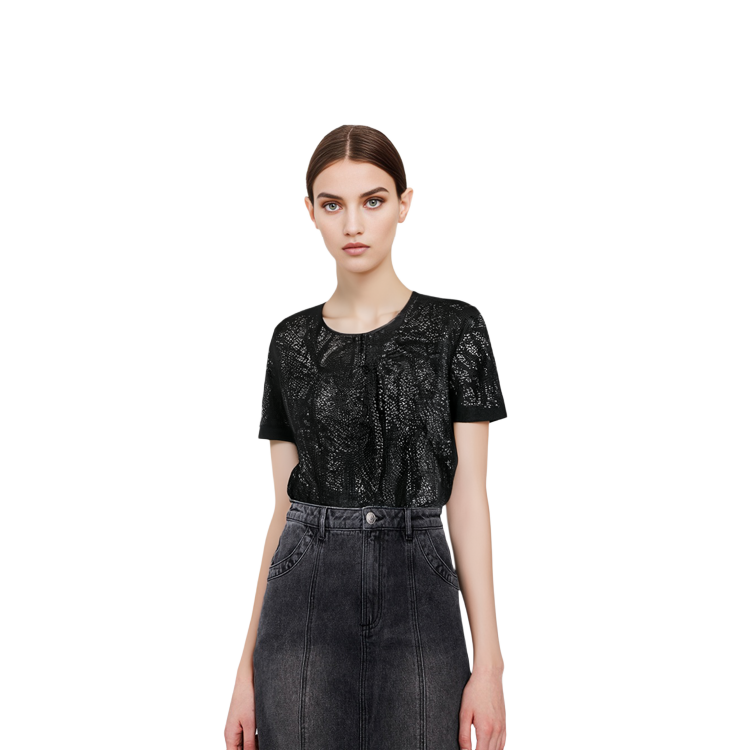 Shop (W) ''스막스마라 스튜디오 레테라 블랙 레이스 크루넥 반팔 티셔츠'' 6941013106003-LETTERA