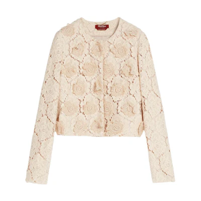 (Women) 'S Max Mara MaxMara Studio Lirica Pink Lace Floral Trim Jacket for Women. 6041043406001-LIRICA