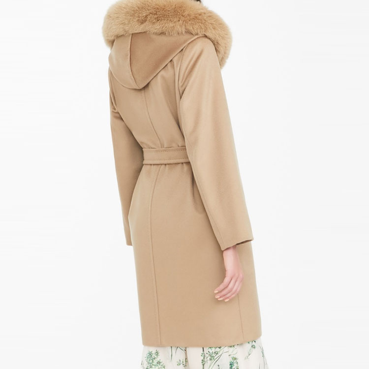 Shop (W) ''S Max Mara Studio マンゴー キャメル タイウエスト コート ファー襟付き. 6016112906006-MANGO